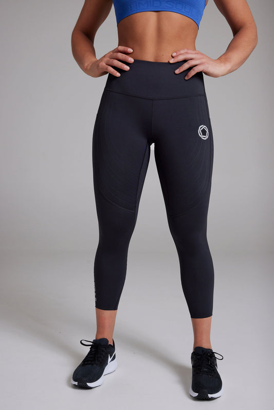 Women's POWERSENSE cropped compression running leggings in New Black - product photo 1 of 6