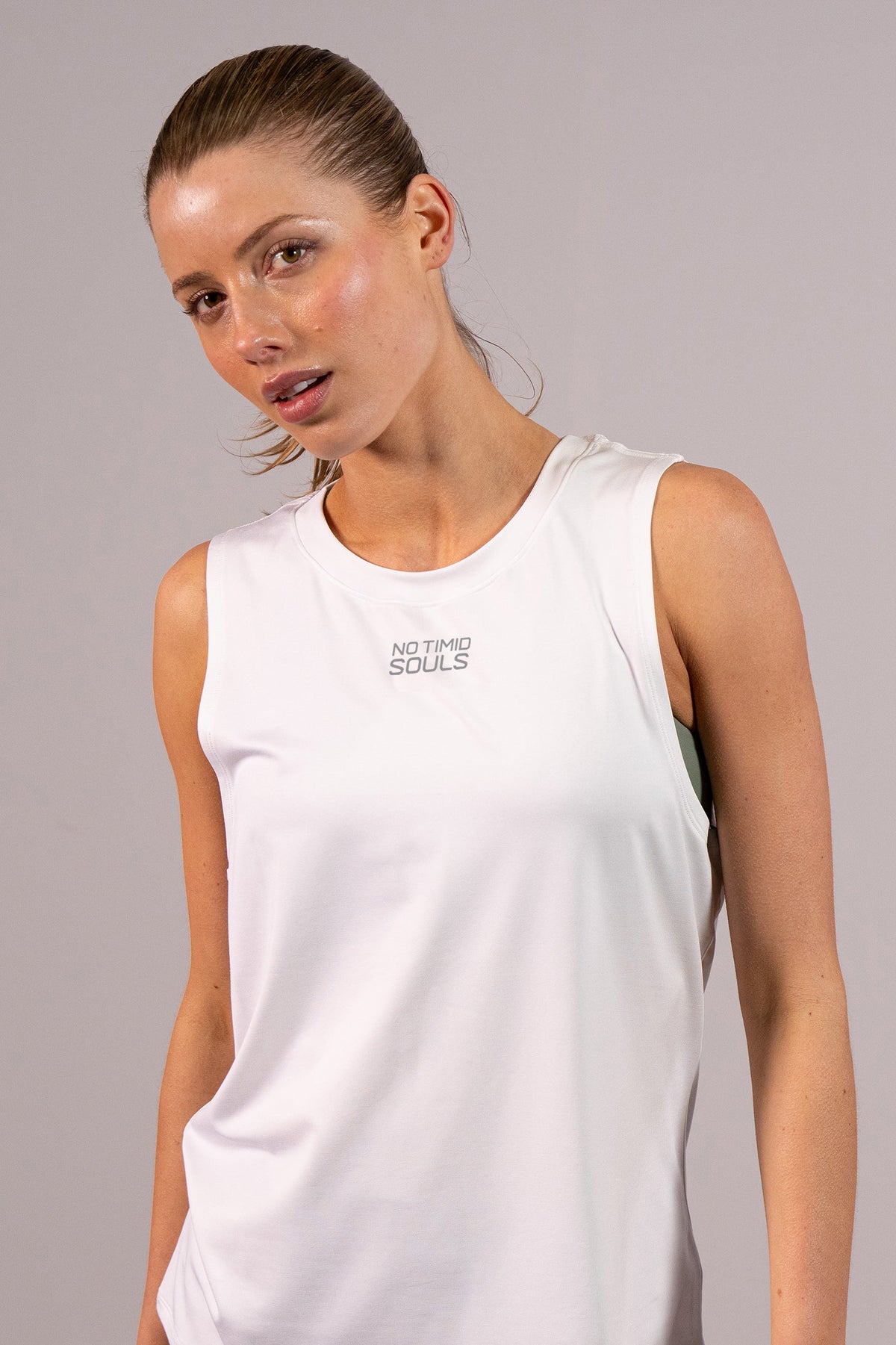 Women's EVERYWEAR running tank in Iceberg White - Silver Logo - product photo 1 of 4